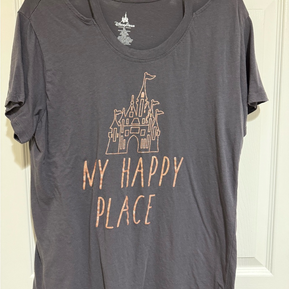 Disney Gray Tee with Gold Castle Design